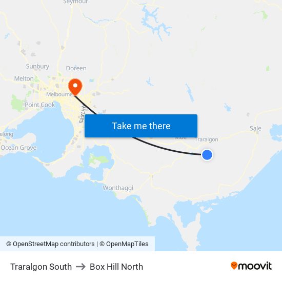 Traralgon South to Box Hill North map