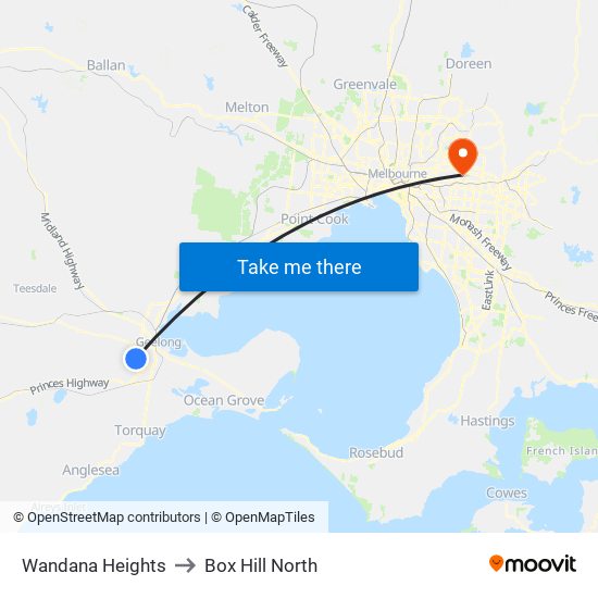 Wandana Heights to Box Hill North map