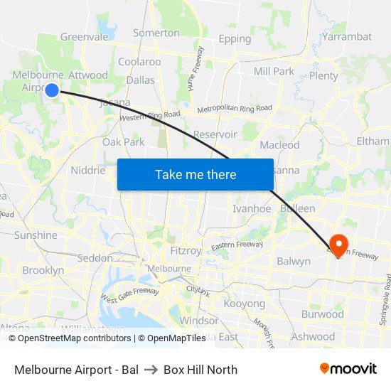 Melbourne Airport - Bal to Box Hill North map