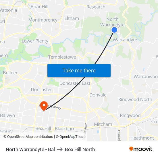 North Warrandyte - Bal to Box Hill North map