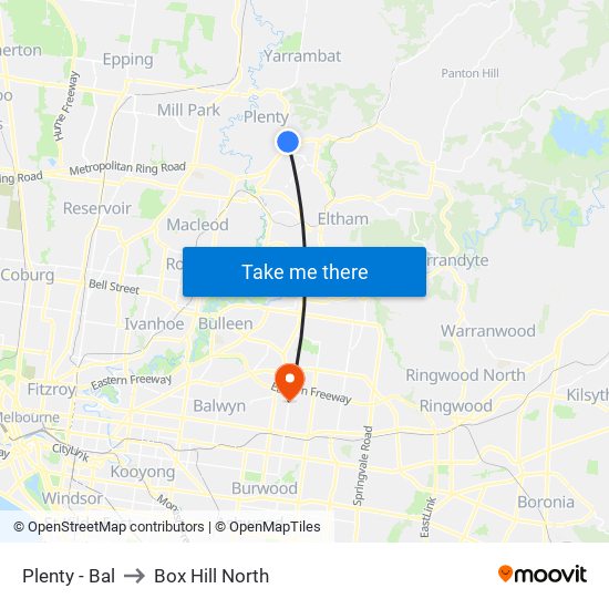 Plenty - Bal to Box Hill North map