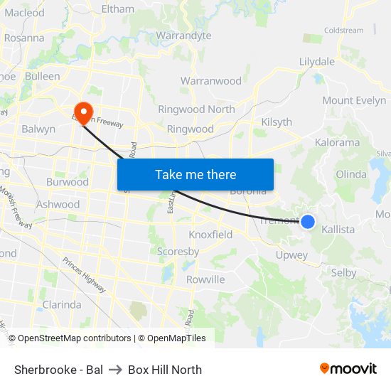 Sherbrooke - Bal to Box Hill North map