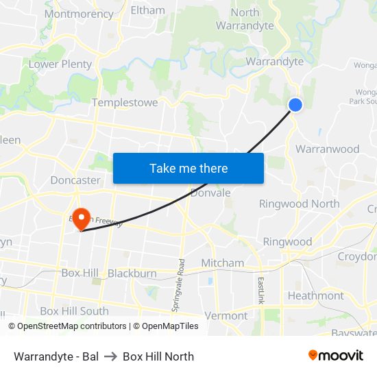 Warrandyte - Bal to Box Hill North map