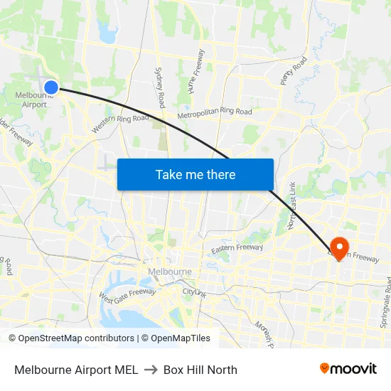Melbourne Airport MEL to Box Hill North map