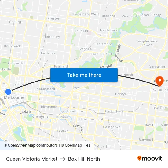 Queen Victoria Market to Box Hill North map