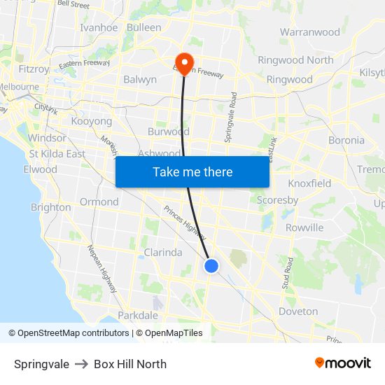 Springvale to Box Hill North map