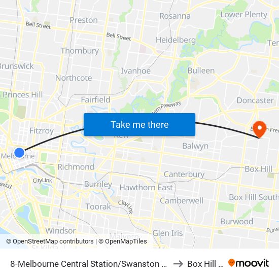 8-Melbourne Central Station/Swanston St (Melbourne City) to Box Hill North map