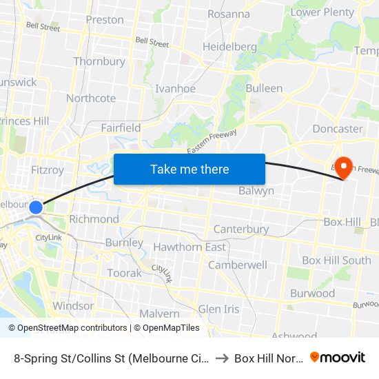 8-Spring St/Collins St (Melbourne City) to Box Hill North map