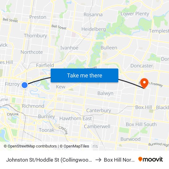 Johnston St/Hoddle St (Collingwood) to Box Hill North map