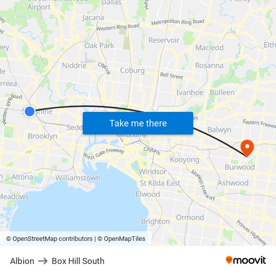 Albion to Box Hill South map