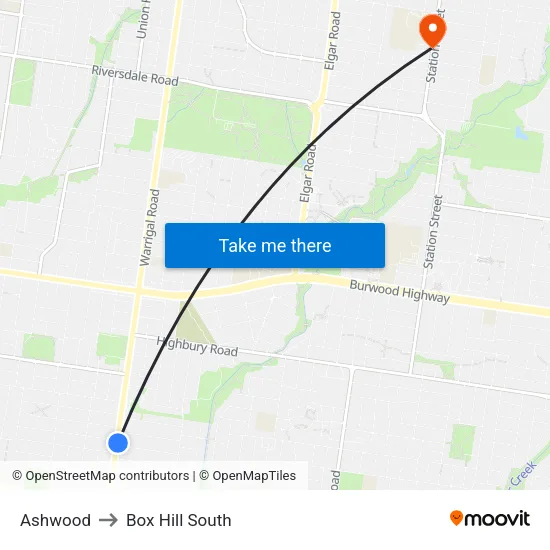 Ashwood to Box Hill South map