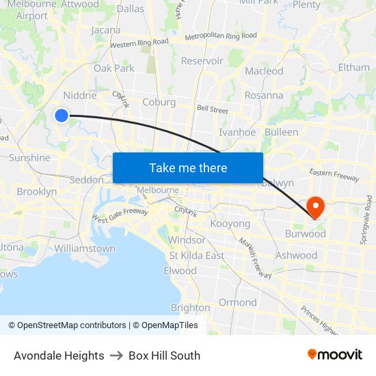 Avondale Heights to Box Hill South map