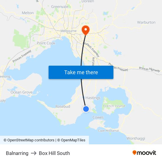 Balnarring to Box Hill South map