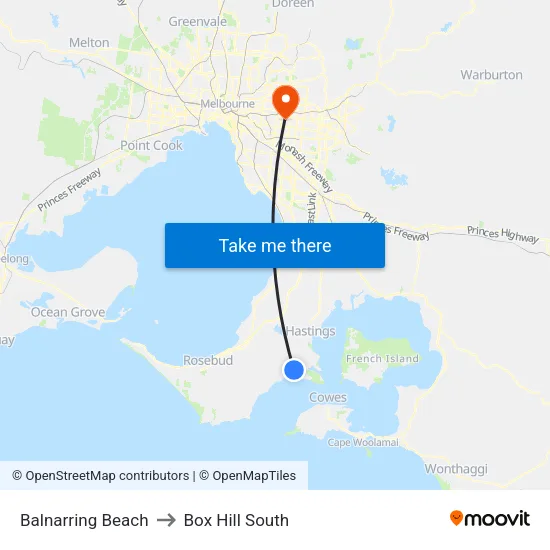Balnarring Beach to Box Hill South map