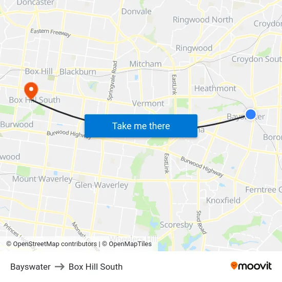 Bayswater to Box Hill South map