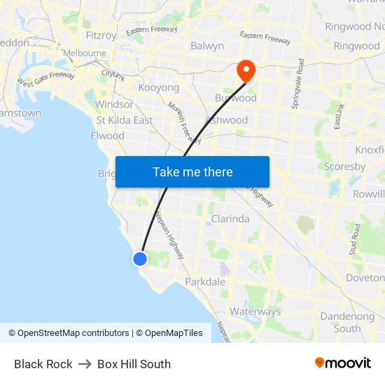 Black Rock to Box Hill South map