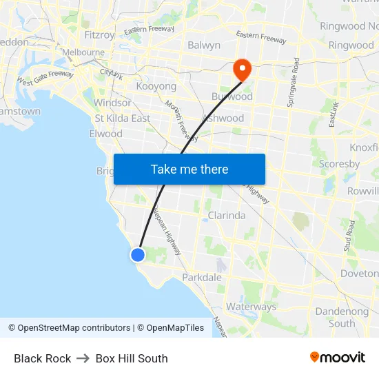 Black Rock to Box Hill South map