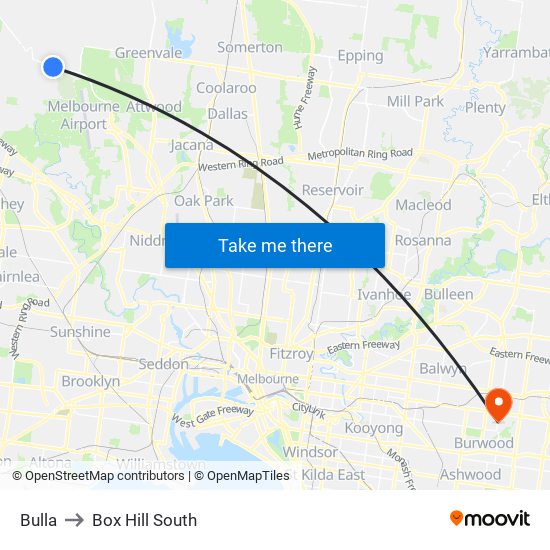 Bulla to Box Hill South map