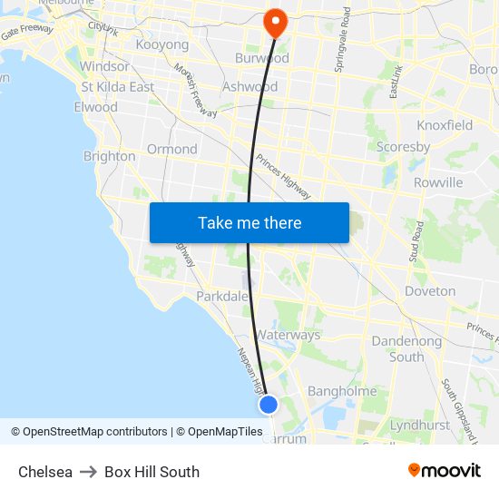 Chelsea to Box Hill South map