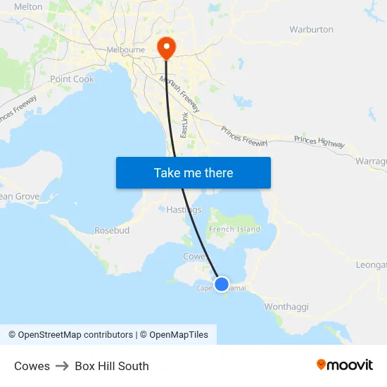 Cowes to Box Hill South map