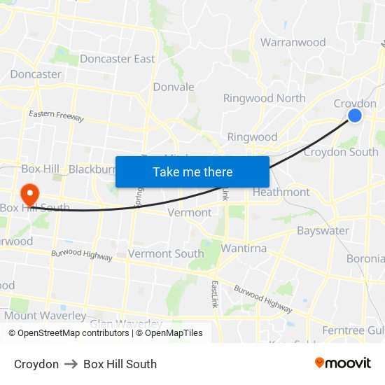 Croydon to Box Hill South map