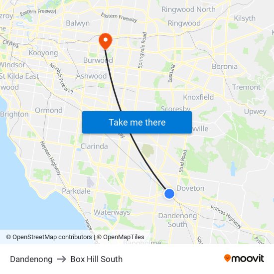 Dandenong to Box Hill South map