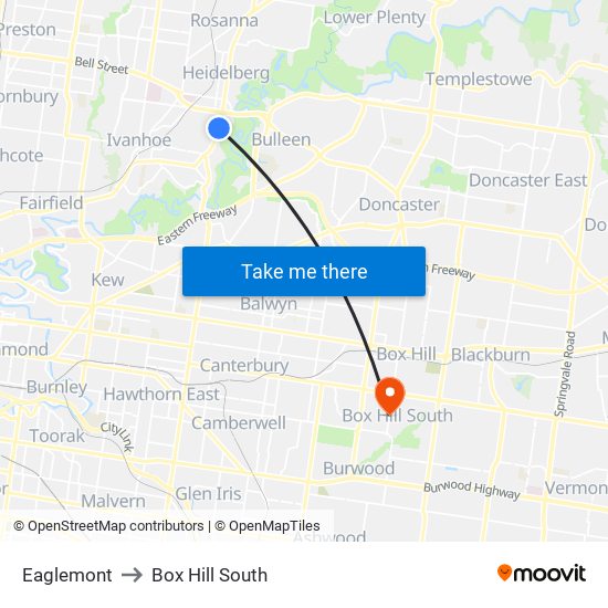 Eaglemont to Box Hill South map