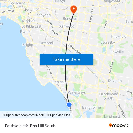 Edithvale to Box Hill South map