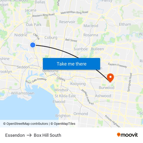 Essendon to Box Hill South map