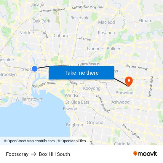 Footscray to Box Hill South map