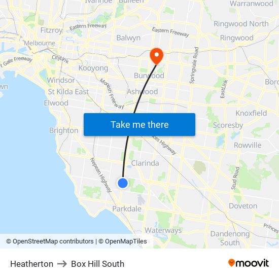 Heatherton to Box Hill South map