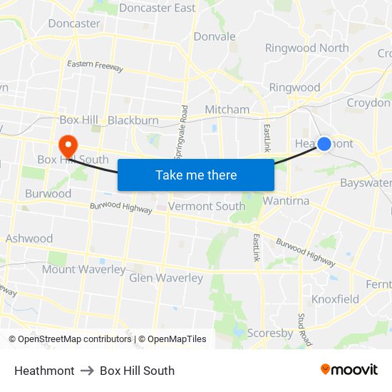 Heathmont to Box Hill South map