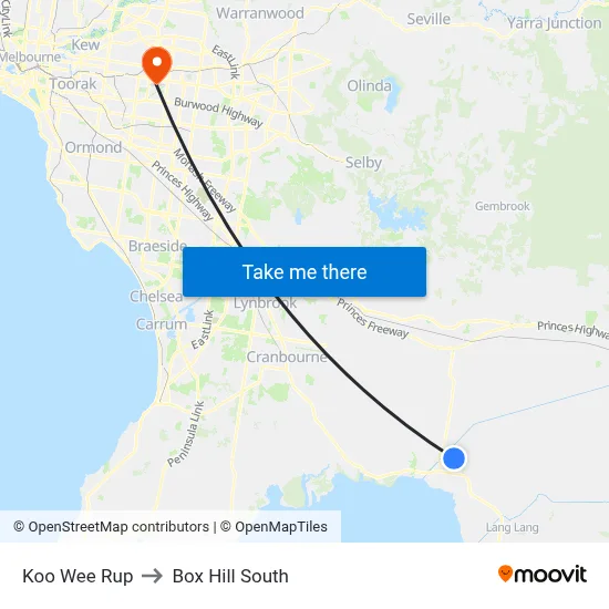 Koo Wee Rup to Box Hill South map