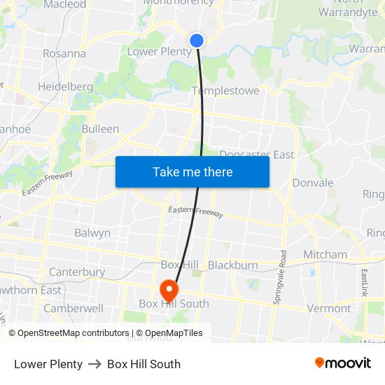 Lower Plenty to Box Hill South map