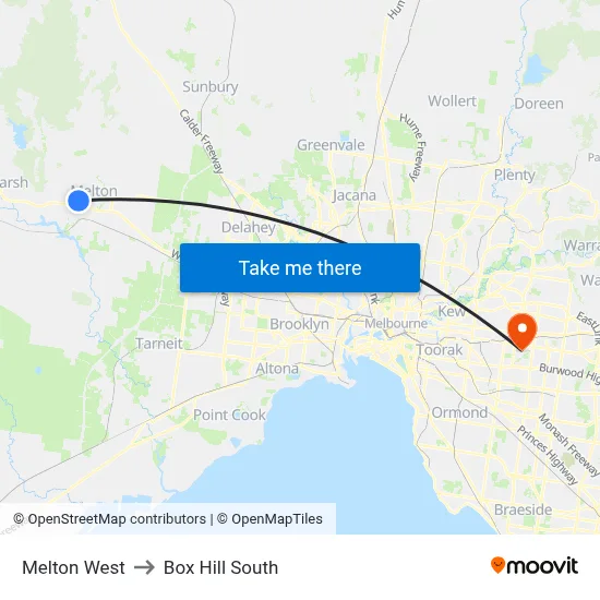 Melton West to Box Hill South map