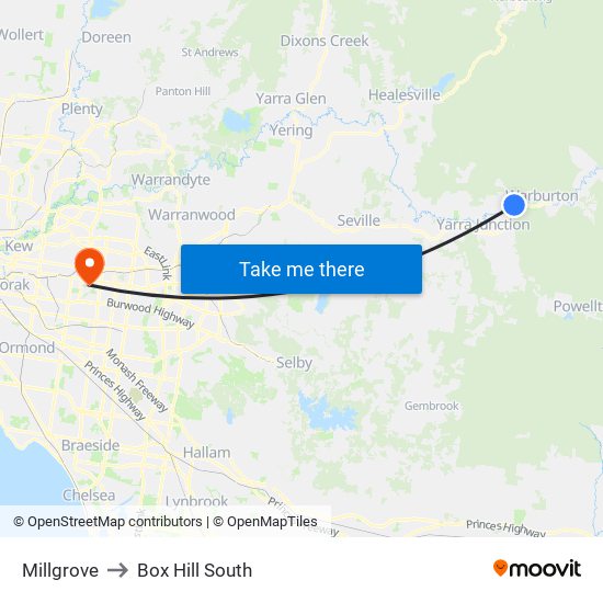 Millgrove to Box Hill South map