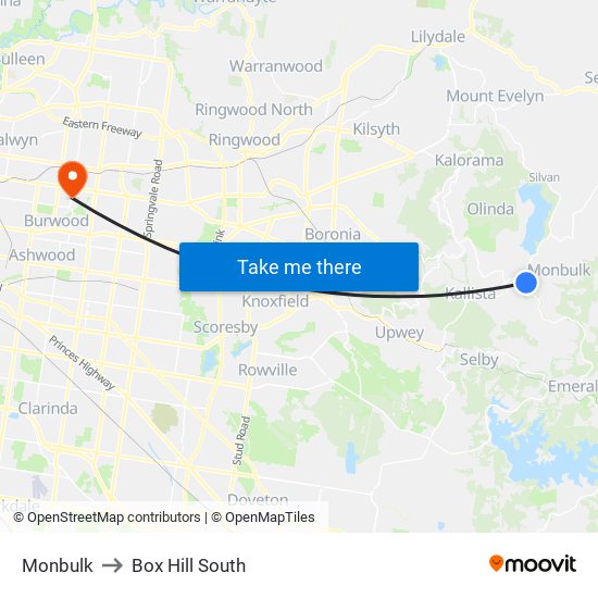 Monbulk to Box Hill South map