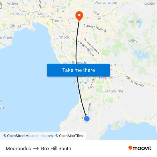 Moorooduc to Box Hill South map