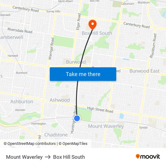 Mount Waverley to Box Hill South map