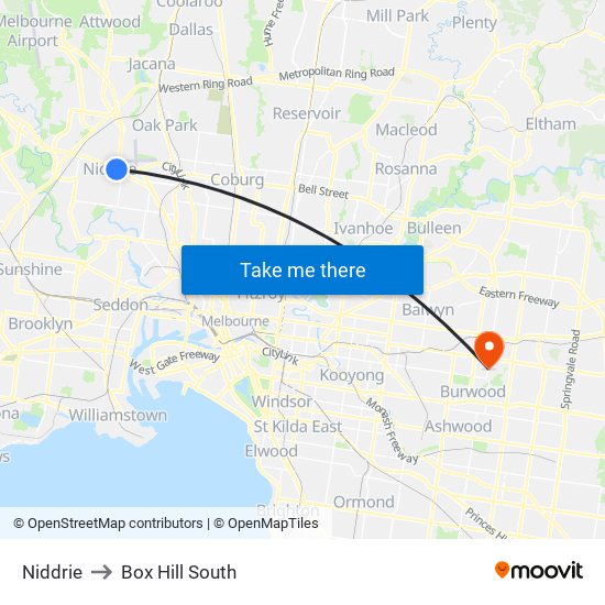 Niddrie to Box Hill South map