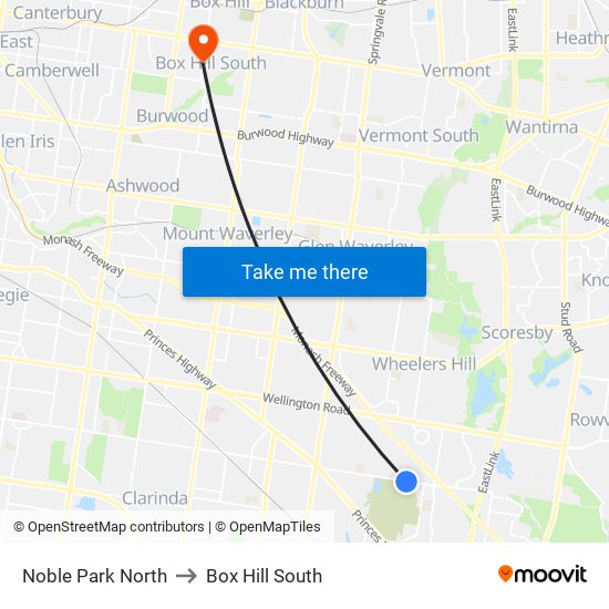 Noble Park North to Box Hill South map