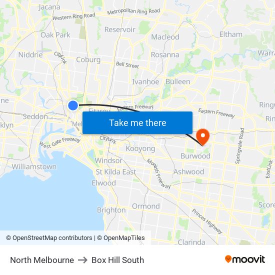 North Melbourne to Box Hill South map