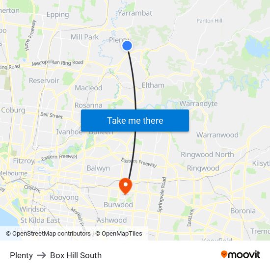 Plenty to Box Hill South map