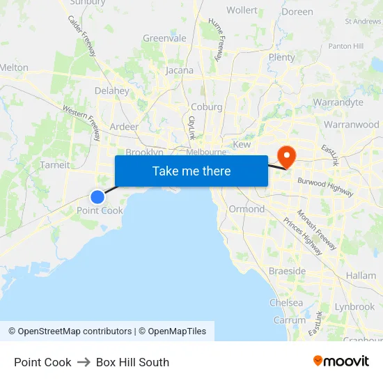 Point Cook to Box Hill South map