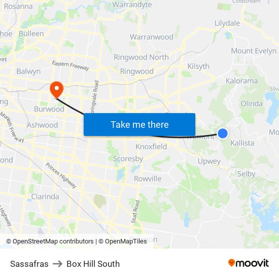 Sassafras to Box Hill South map