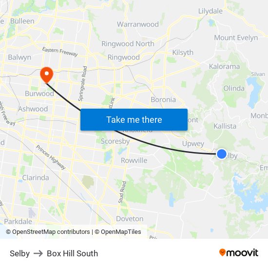 Selby to Box Hill South map