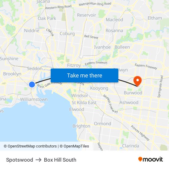 Spotswood to Box Hill South map