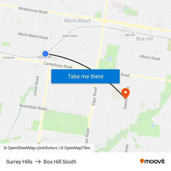 Surrey Hills to Box Hill South map