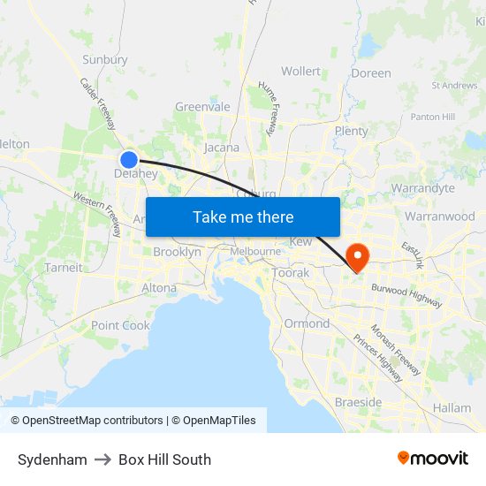 Sydenham to Box Hill South map