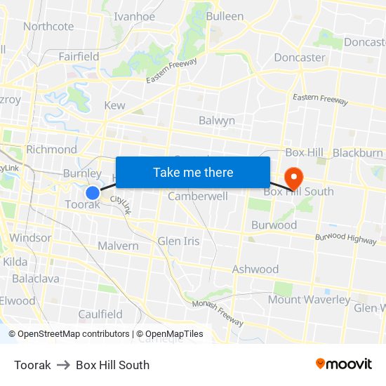 Toorak to Box Hill South map